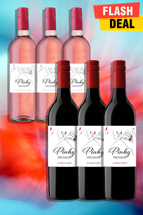$90 mixed case of Pinky Promise Shiraz 2020 + Pinky Promise Moscato Rosé 2021