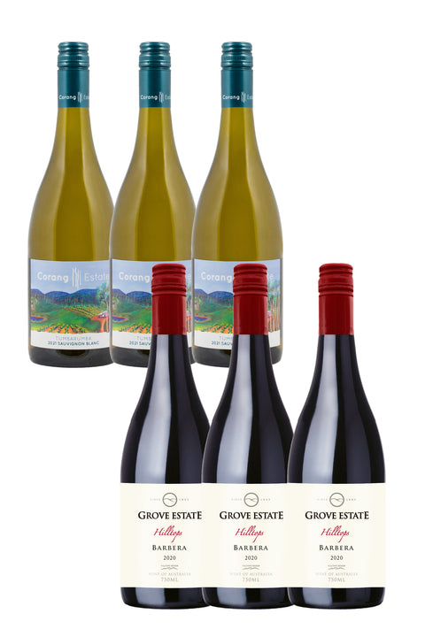 6 mixed bottles of Corang Estate Tumbarumba Sauvignon Blanc & Grove Estate Hilltops Barbera 2020, only $99